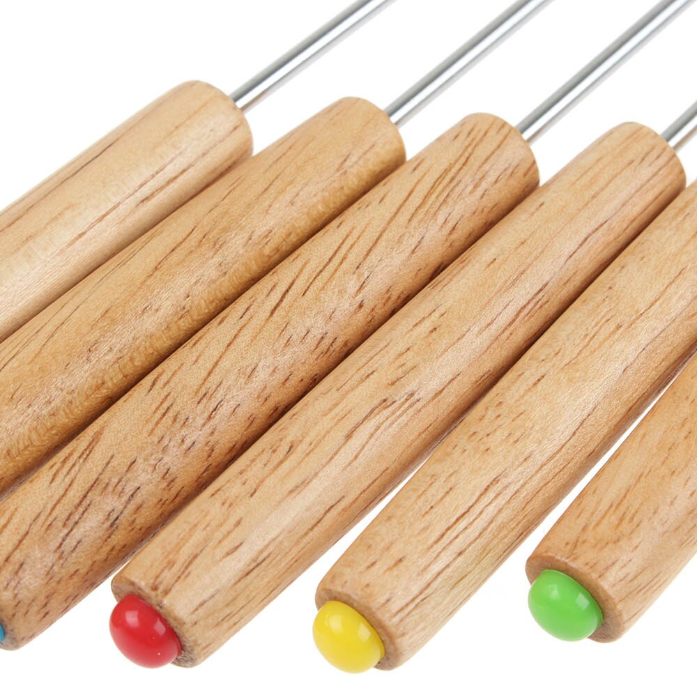 Spot 6 delar uppsättning ekhandtag schweizisk ostfondue choklad dessertgaffel rostfritt stål 24 cm