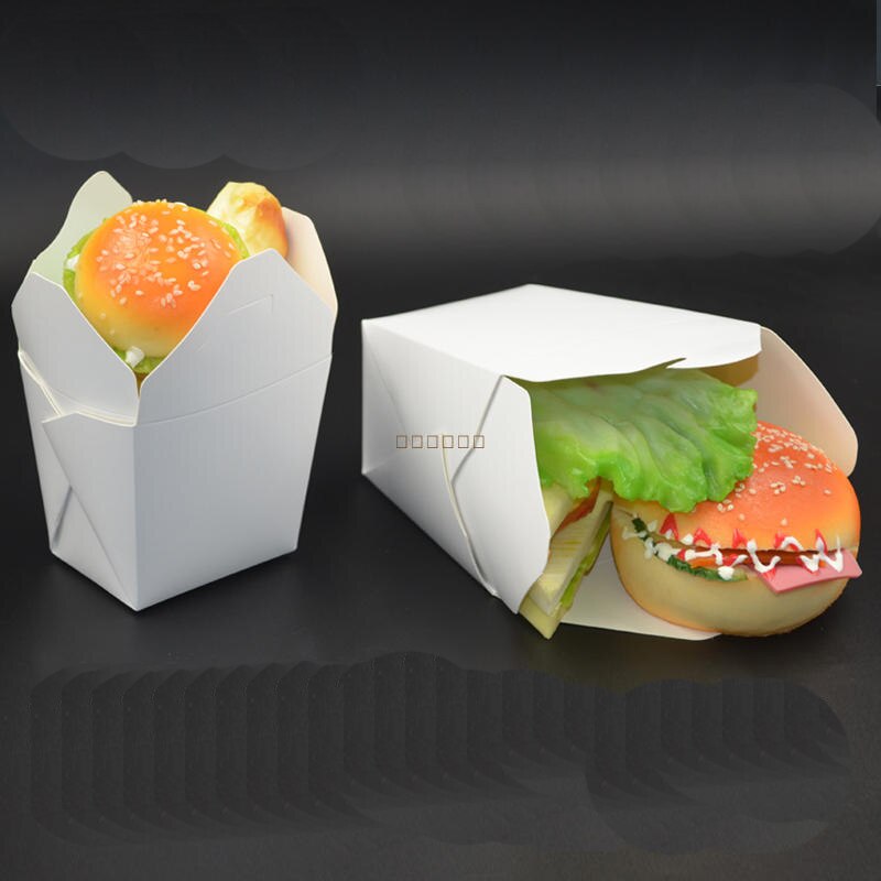 50pcs White kraft Hamburg box biodegradable food container Suitable for snack takeaway 400ml/750ml.