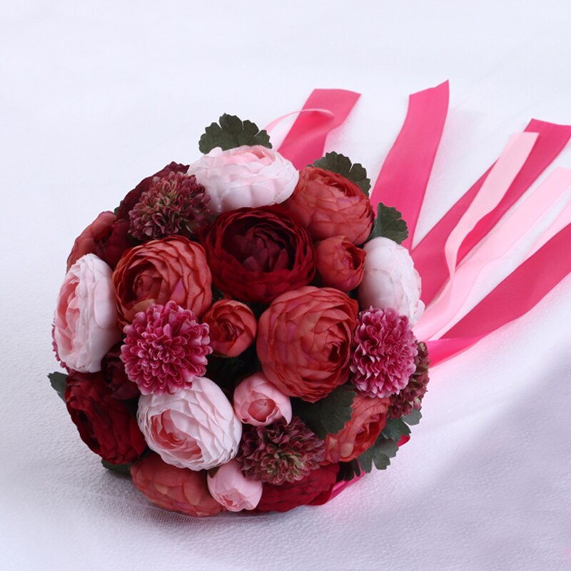 Beautiful Burgundy Wedding Flowers Bridal Bouquets with Ribbon Buque De Noiva Romantic Holding Flowers Handmade