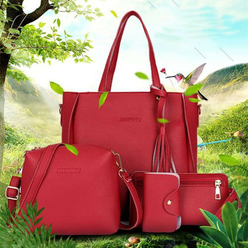 Women Ladies Leather Bags 4Pcs/Sets Handbag Messenger Tote Purse Shoulder Bags Satchel Wallets 4Pcs Solid PU Leather Wallets
