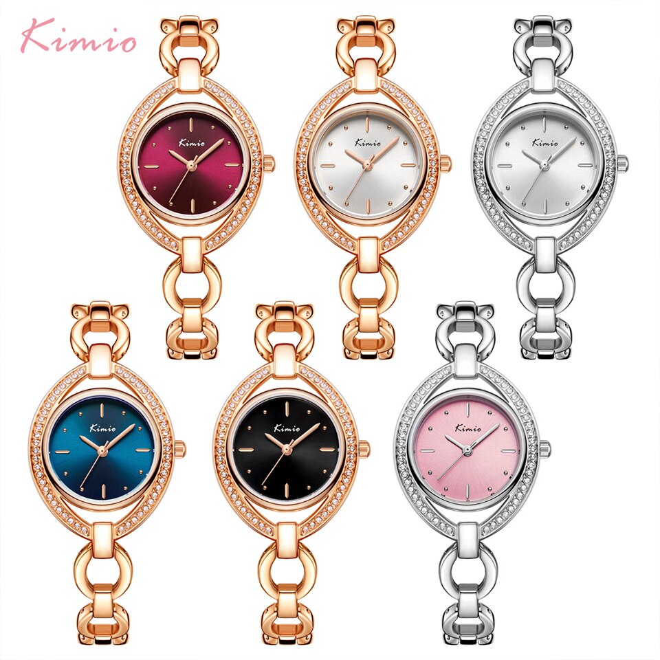 Kimio mærke kvinder luksus krystal unik urskive ur rosa guld hul armbånd kjole ure dame diamant rhinestone armbåndsur