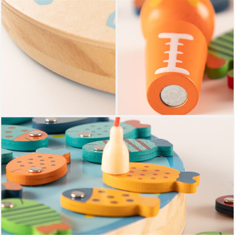 Magnetic Wooden Fishing Game Toy for Toddlers - Alphabet Fish Catching Counting Preschool Board Games Toys for 2 3 4 Year Old