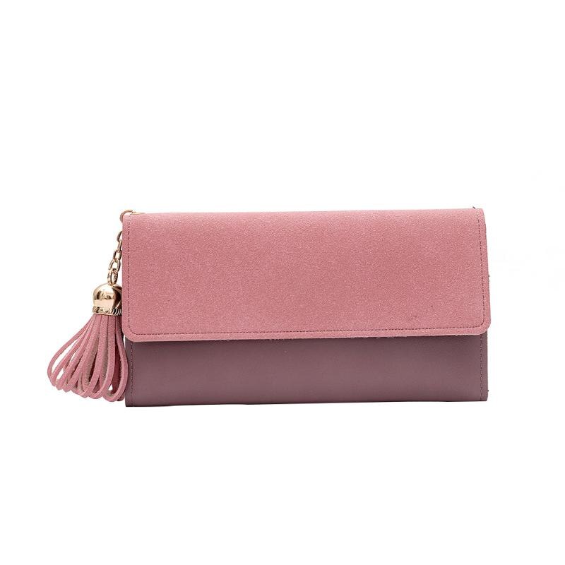 Bolsa de cartão de carteira de couro de cor pura: Pink L