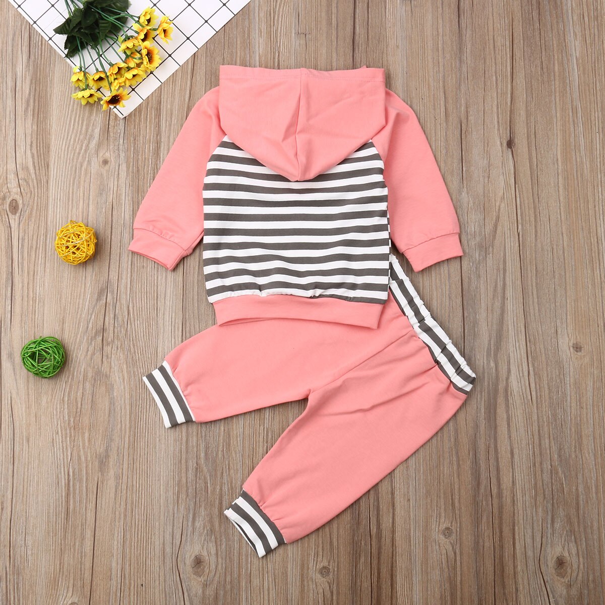 Newborn Infant Baby Boys Girl Clothes Sets Striped Hooded Tops Shirt Pants Leggings Outfits Set
