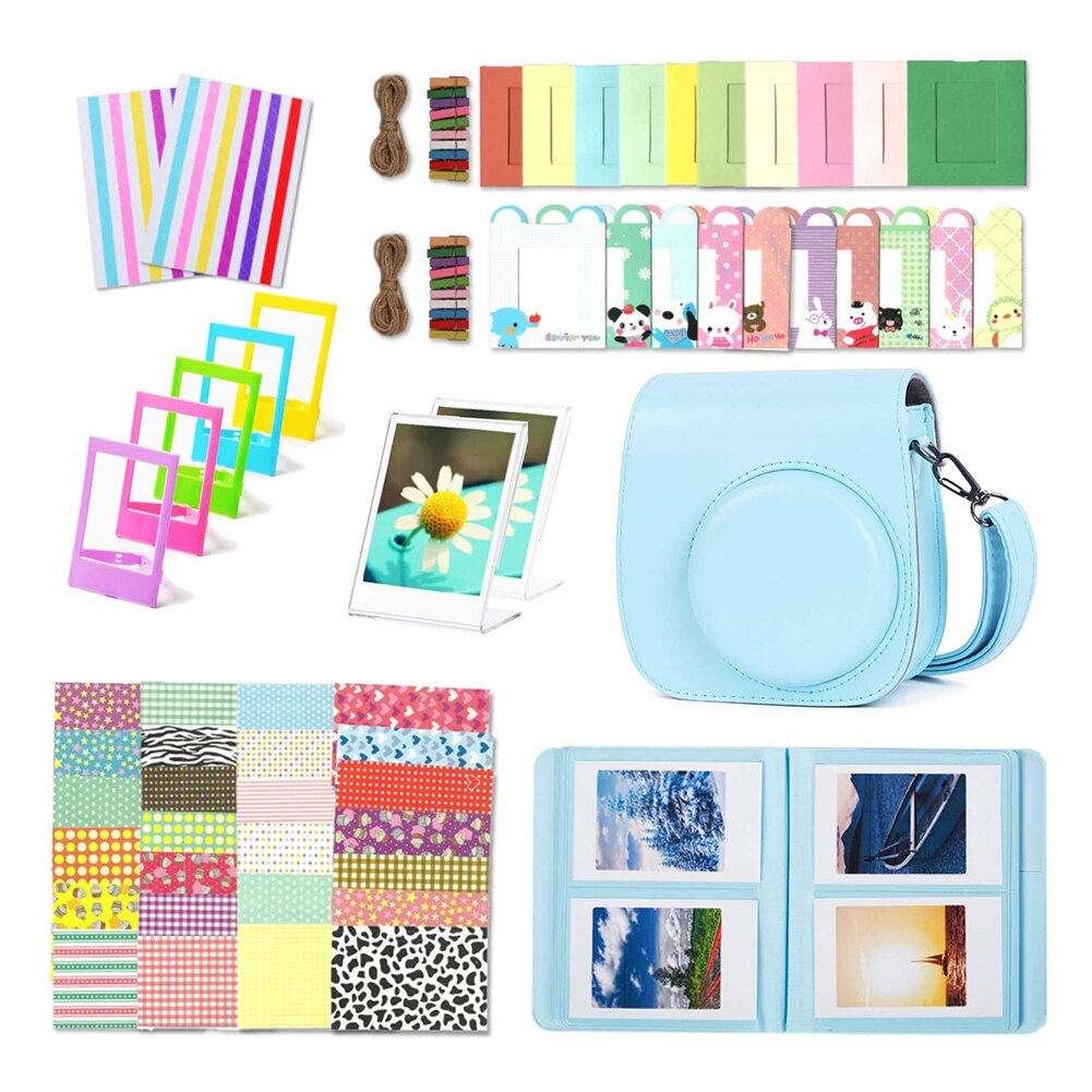 Fujifilm Instax Mini 11 Camera Accessoires Bundel Met Case/96 Foto Album/10 Opknoping Fotolijst/5 tafel Frames/20 Stuks Stickers: Blauw