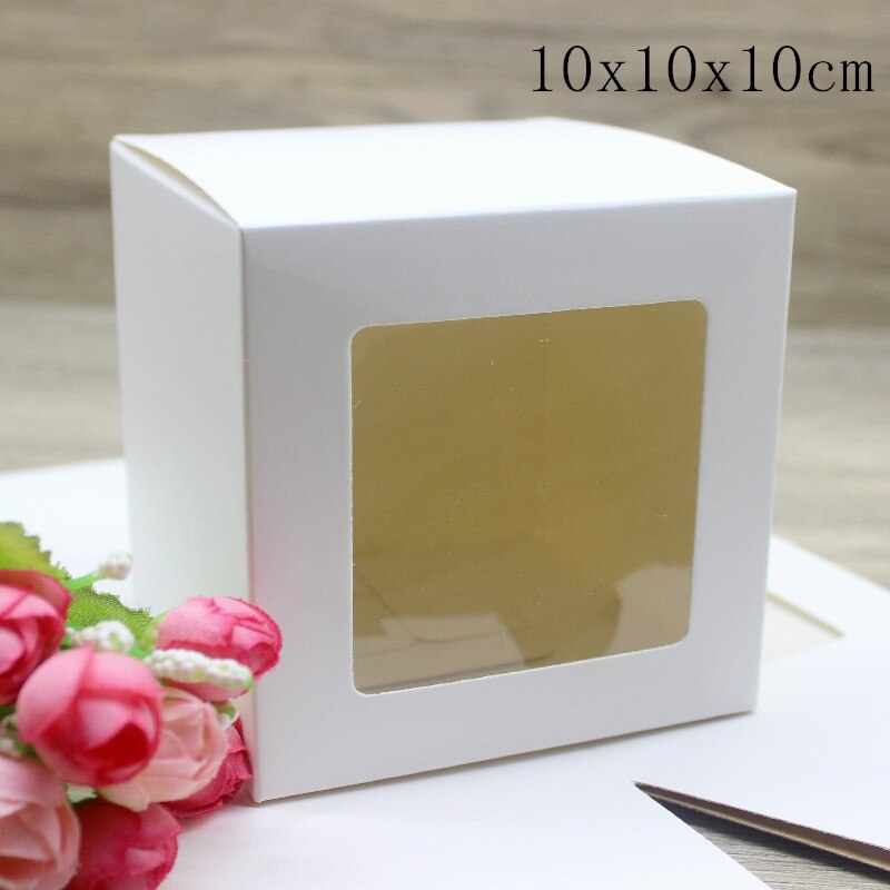 Boîte à fenêtre en papier 50 pièces 10x10x10 0/12/15cm, emballage de bonbons en papier kraft/blanc avec fenêtre, emballage de fournitures de fête,: white 10x10x10cm