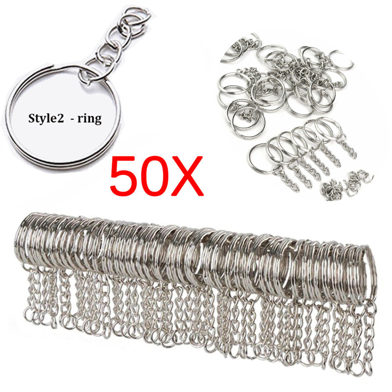 50pcs Silver-plated Metal Blank Key Ring Key Ring Female Men Key Ring Ring DIY Key Chain Accessories Key Ring Split Ring: Silver style2