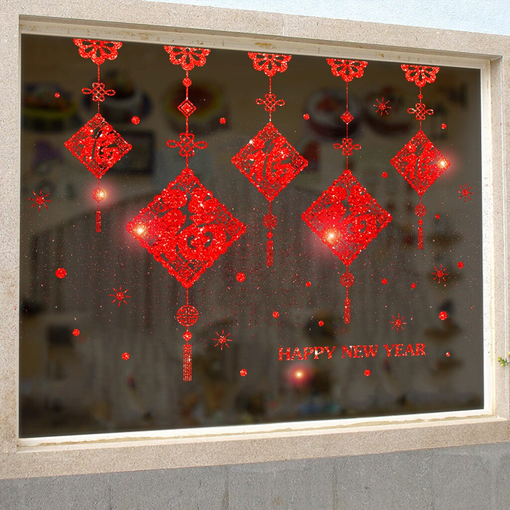 Chinese Year Wall Decal Spring Festival Sticker Fu Character Lantern Red Sticker personality Leisure Convenience practical