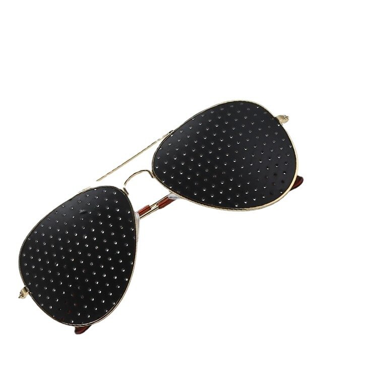 Retro Pinhole Sunglasses for Women Men Small Holes Eyeglasses Vision Care Glasses Unisex Eyesight Improver Glasses: Gold A