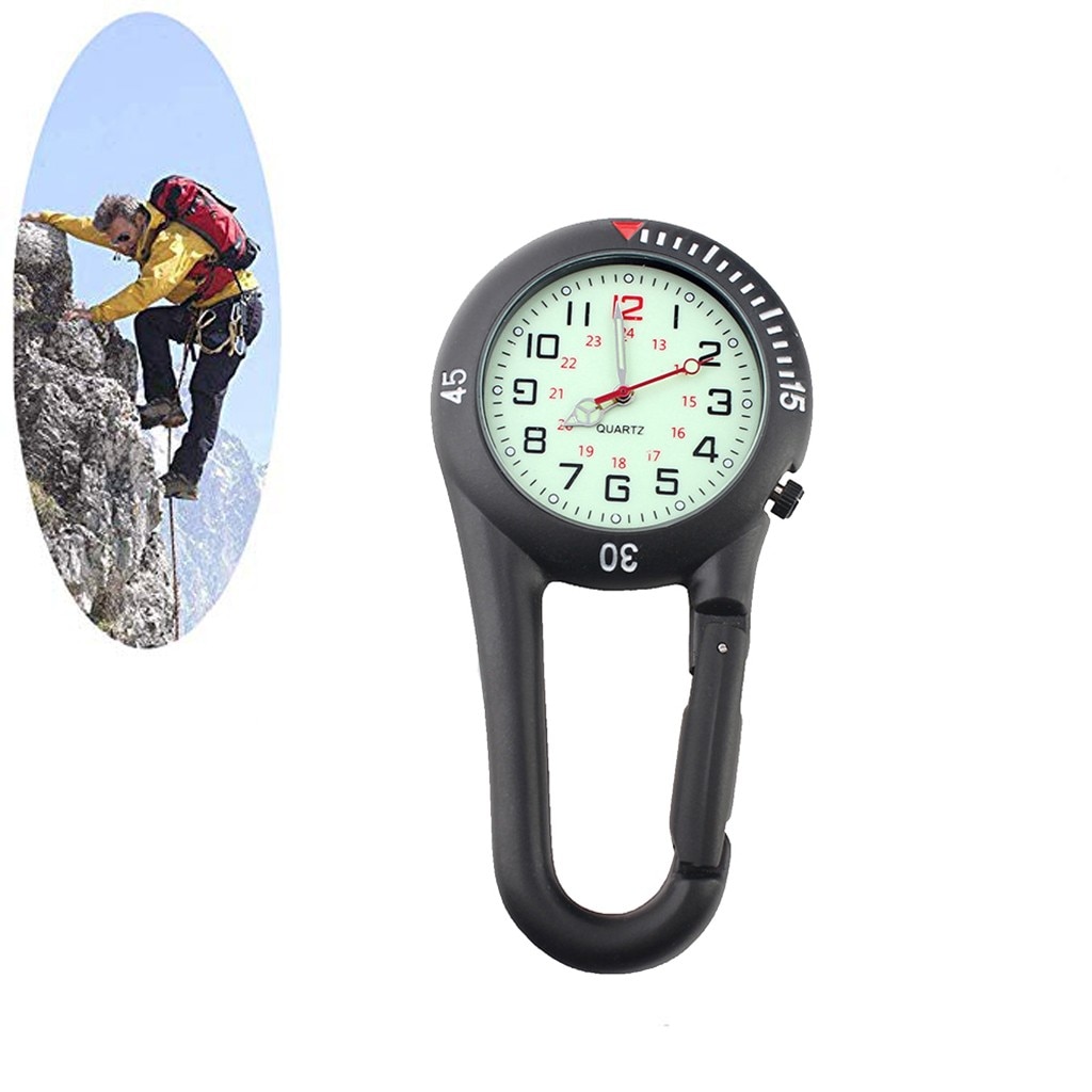 Multifunctionele Bergbeklimmen Gesp Met Quartz Dial Fob Horloge En Opgesprongen Geladen Karabijnhaak Clip Veilige Bevestiging