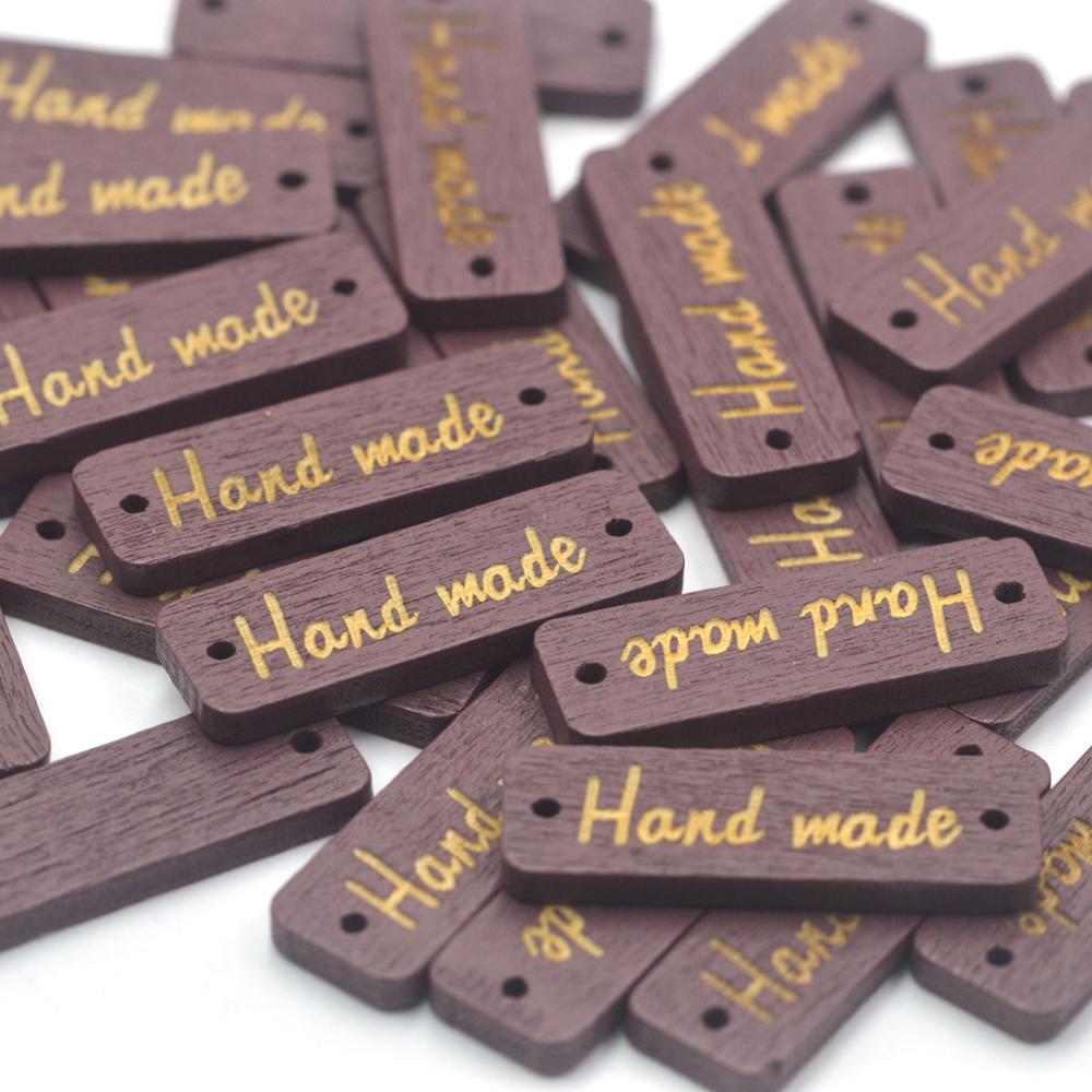 50 Stuks Houten Handgemaakte Label Tags Naaien 2 Gaten Kleurrijke Knoppen Kleding Custom Label Schoenen Tassen Diy Ambachten Supplies Decor