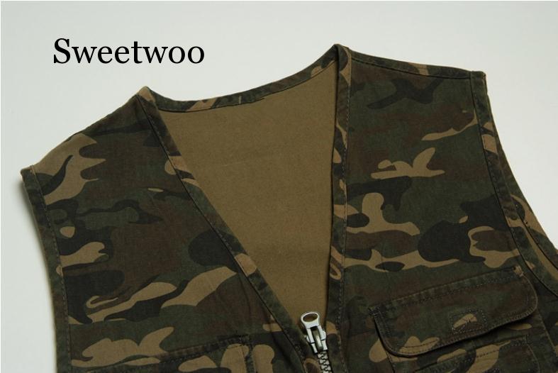 Multi bolsillo camuflaje chaleco hombres Casual algodón chaleco Cargo sin mangas chaqueta Camo chalecos cuello V ocio chaleco abrigos