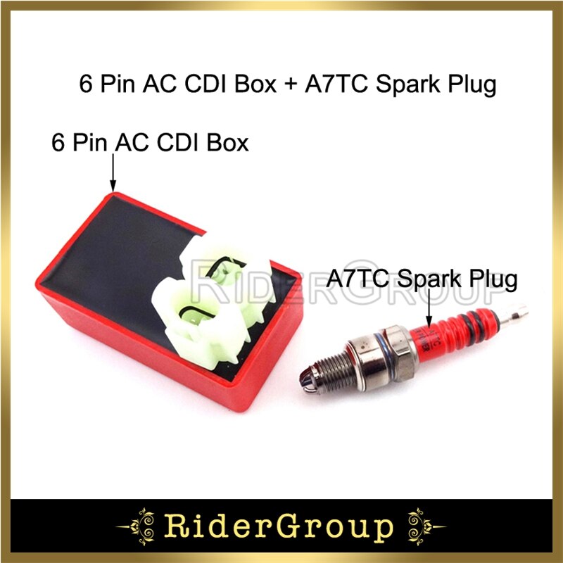 Rood 6 Pin Draden AC CDI Box + 3 Elektrode A7TC Bougie Voor GY6 50cc 125cc 150cc Motor Chinese bromfiets Scooter.