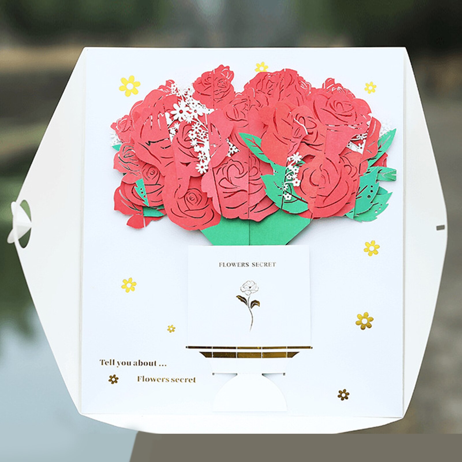 3D Pop Up Rose Bouquet Paper Sculpture DIY Handmade Anniversary Greeting Card