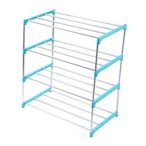 3/4 lag rustfrit stål sko opbevaringsstativ skoophæng display hyldeholder kabinet hyldeholder sko stativer hjem arrangør: Blå 4 lag