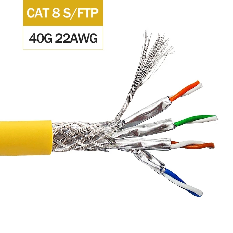 Cat8 Sftp Dual Afgeschermde Netwerk Kabel 40Gbps 2000 Mhz Ondersteuning Poe 100W Ethernet Kabel Voor Glasvezelkabels synchrone Uitgang