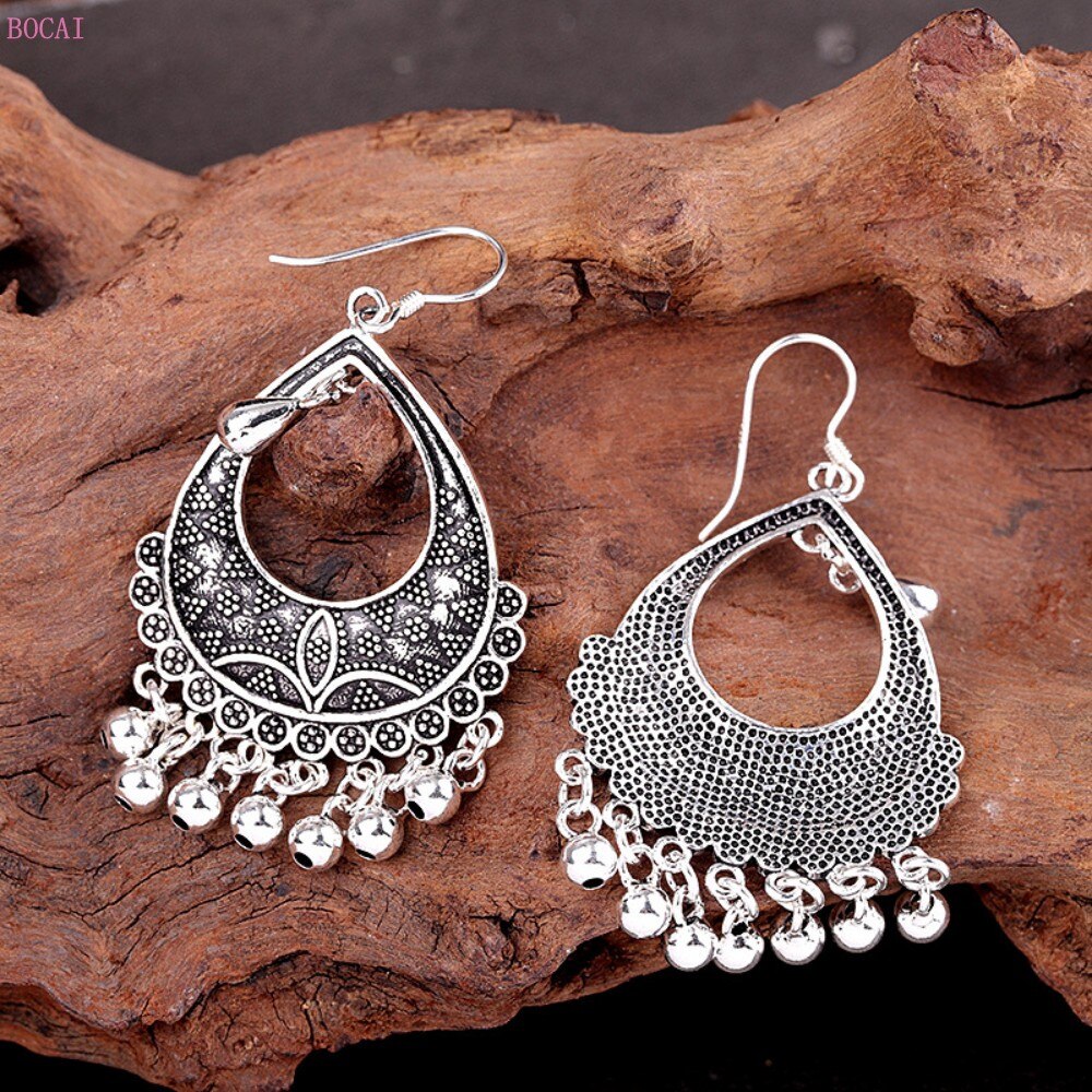BOCAI thailändisch silber ohrringe für frauen reine handgemachte ohrringe S925 reinem silber schmuck frauen übertrieben Quaste Ohrringe