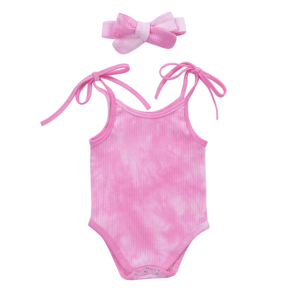 2 stuks babymeisjes jongens tie-dye mouwloze riem bodysuits hoofdband bedrukte jumpsuits 0-24m: Roze / 24m