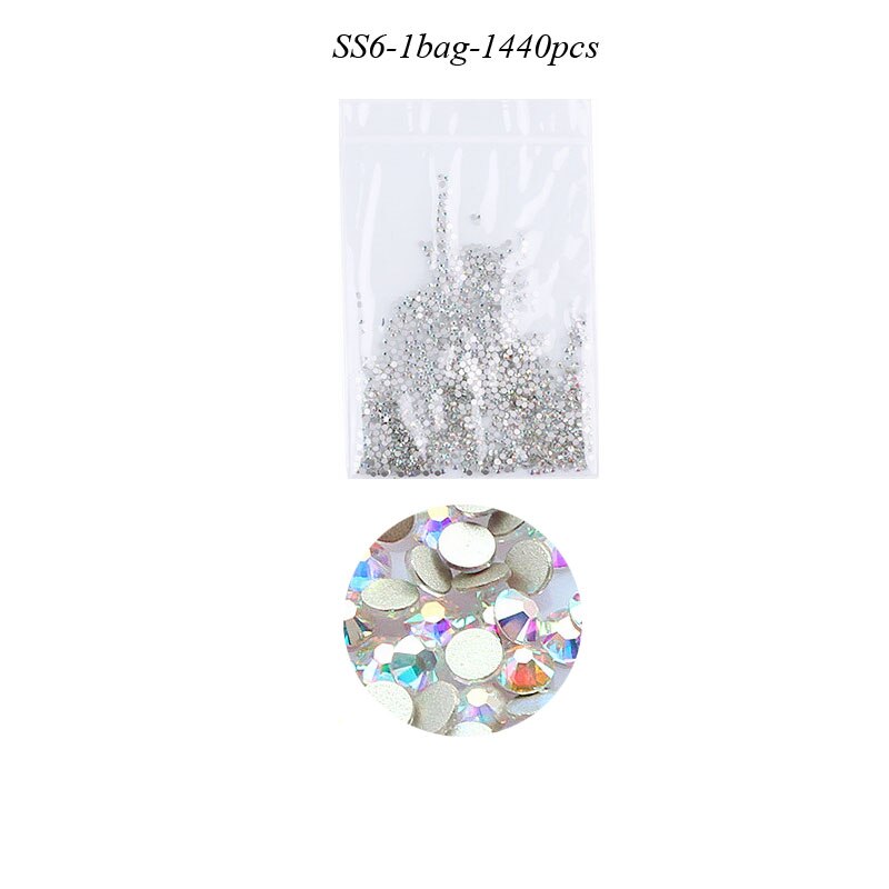 Swarovski – strass en verre à dos plat pour ongles, 1440 pièces, tailles mixtes SS4-SS50, pierres de décoration AB claires pour Nail Art, accessoires de manucure: SS6  1440Pcs