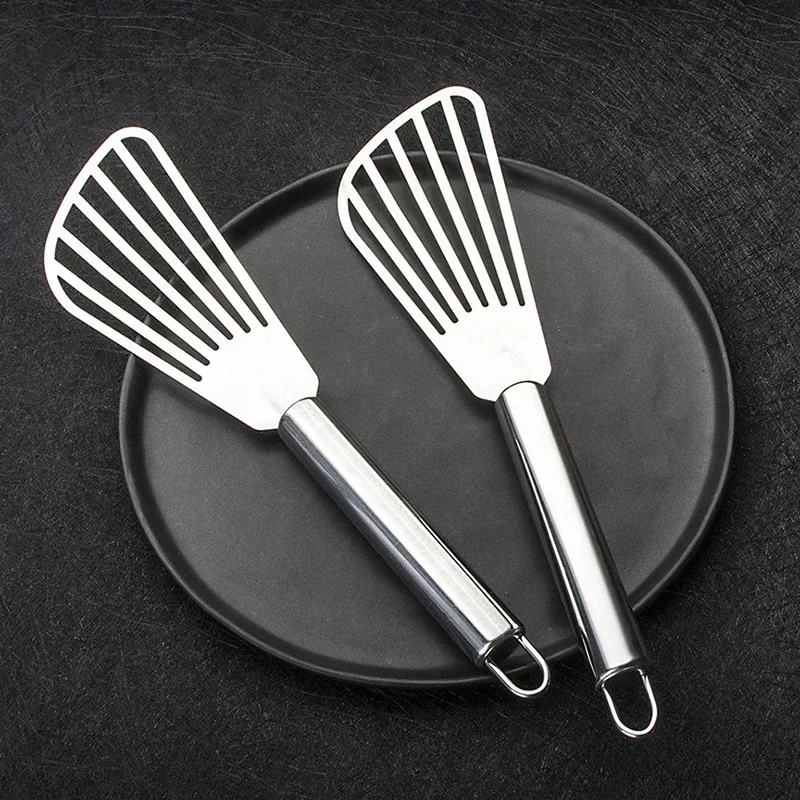 Espátula ranurada de acero inoxidable para pescado, pescado plano, rebanada de carne, espátula para freír, pala giratoria, suministros de cocina, utensilios de cocina