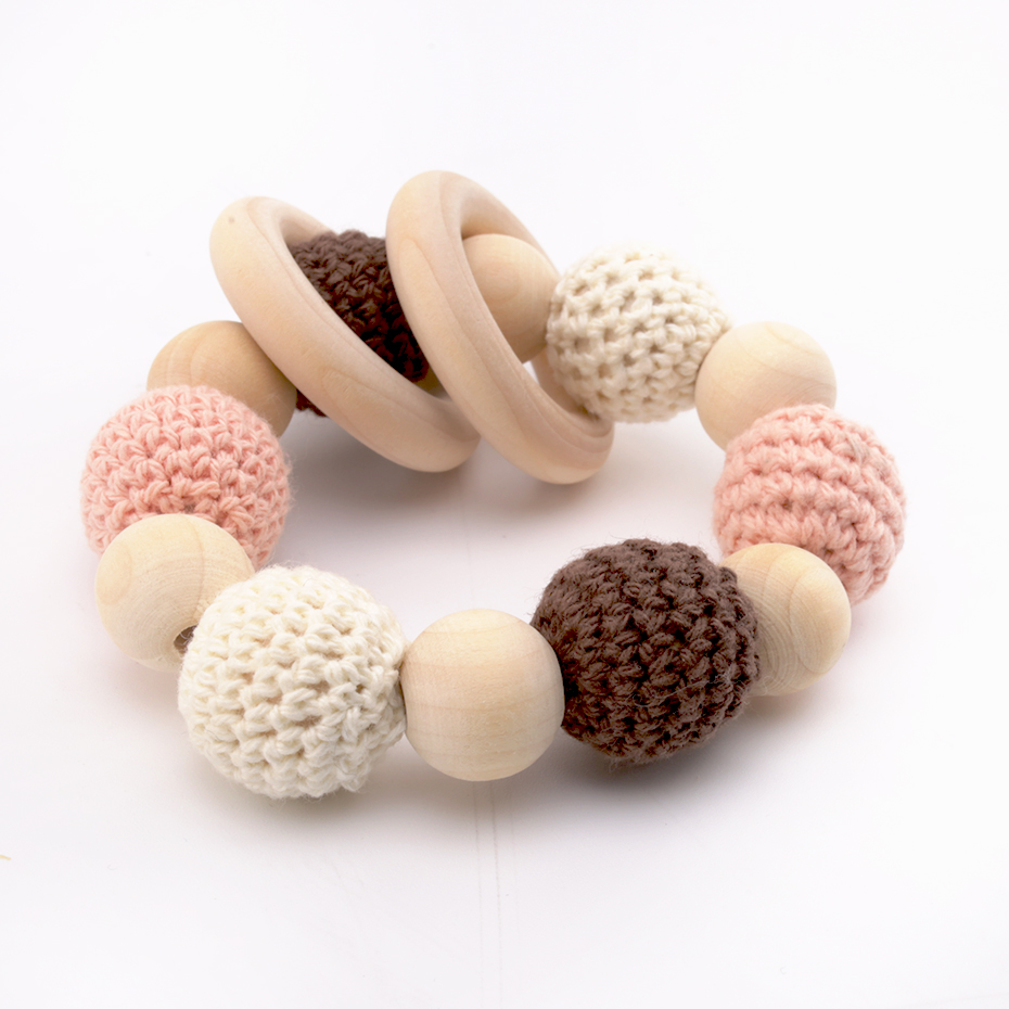 1pc Baby Rassel Holz Runde Perlen Häkeln Perlen Baby Armbänder Holz Zahnen Spielzeug DIY Handwerk Zubehör Kauen Spielzeug