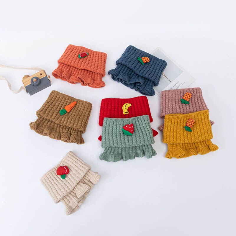 Autumn Winter Children's Woolen Scarf Pure Color Knitted Thick Collar Cute Fruit Boys Girls Baby Wild Warm Scarf C63