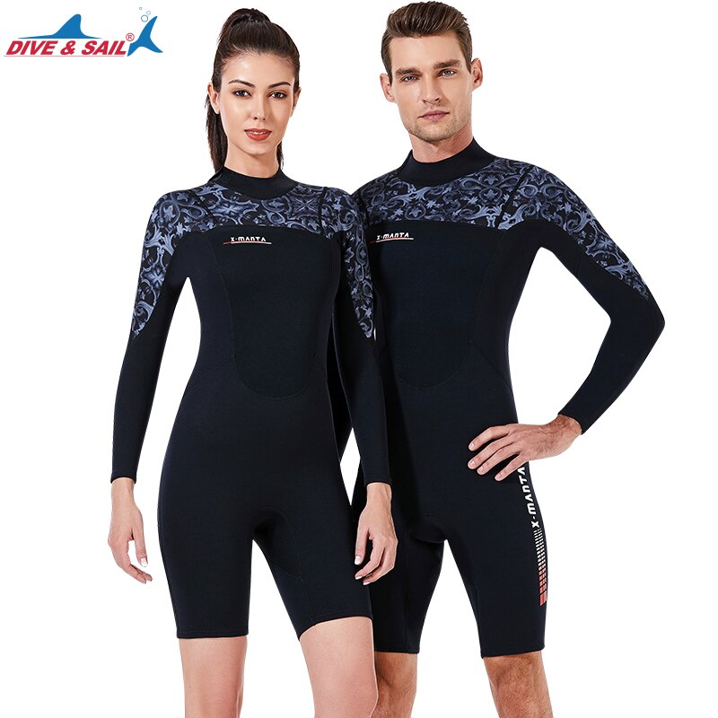 Women's 1.5mm Back Zip Long Sleeve Short Spring Wetsuit Long Sleeve One Piece Shorty Wet Suit for Water Sports Scuba Dive Suit