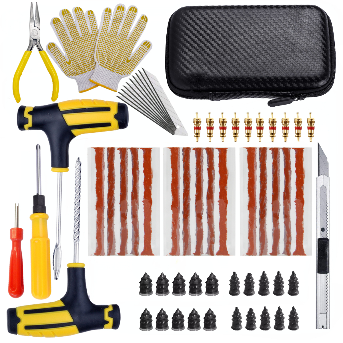 Kit de reparo de pneus de carro, ferramentas de plugue de punção, emergência para tiras de pneus universais, kit de ferramentas de reparo de cola: CINZA