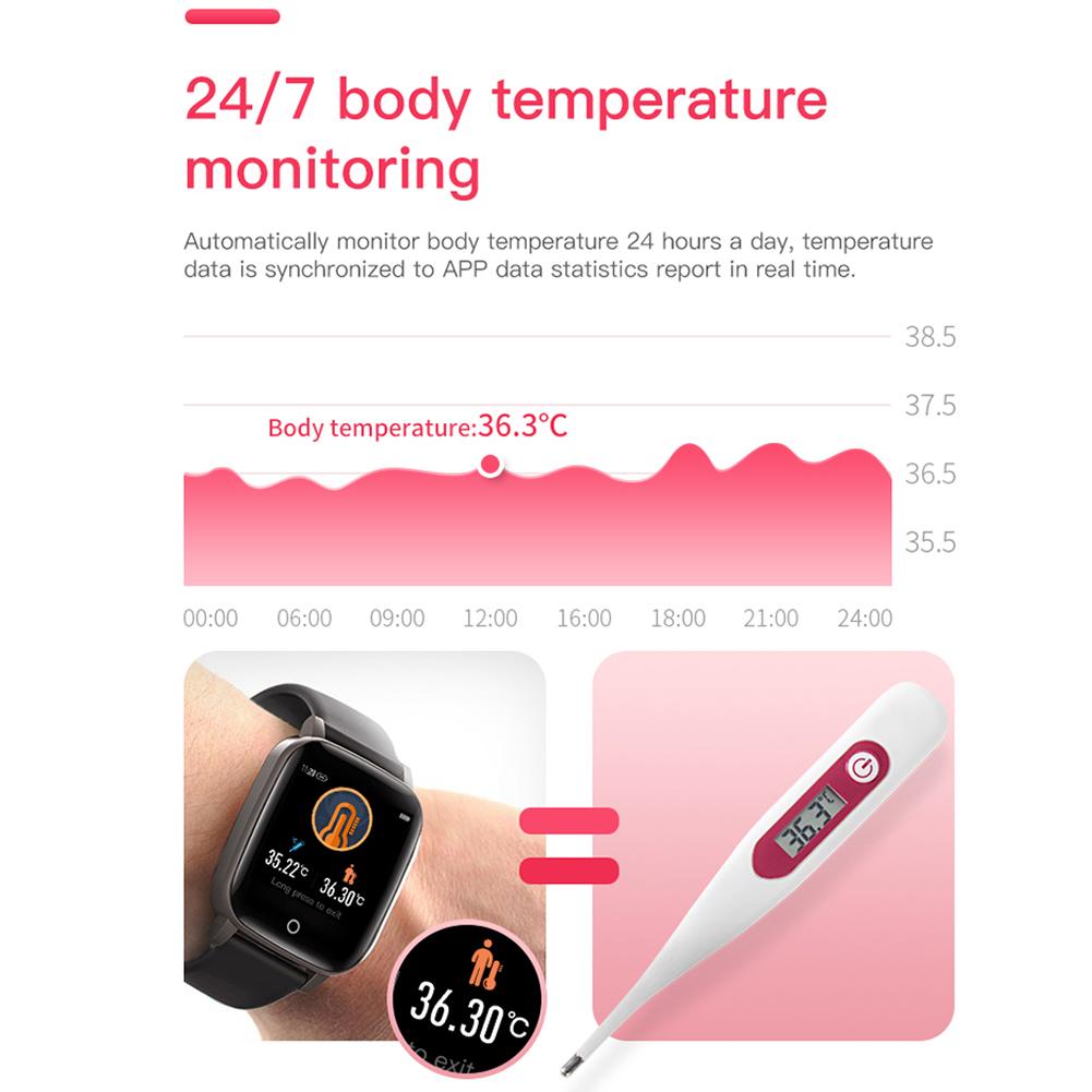 Smart Watch With Body Temperature Measurement Heart Rate Blood Presure Call Reminder Fitness Tracker Watch For Android IOS