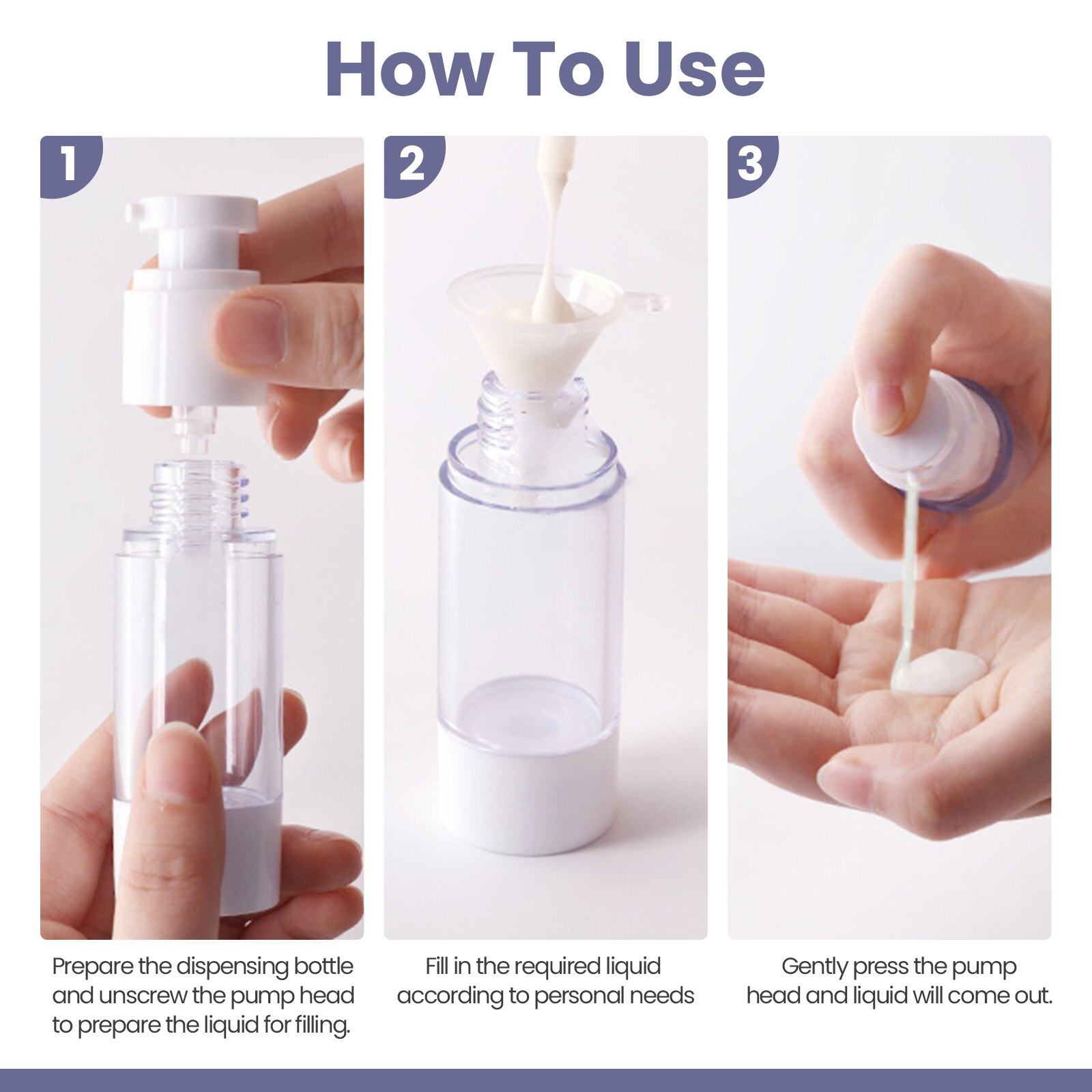AS Vacuum Clear Liquid Bottle Portable Transparent Hand Sanitizer Lotion Press Refillable Sub-Bottling Container For Cosmetics