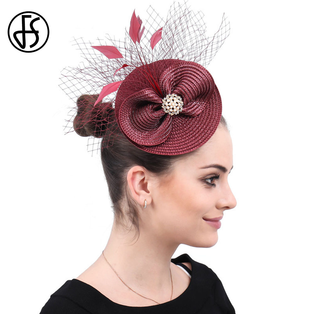 FS – chapeaux de mariage rouge vin pour femmes, chapeau de Cocktail, , avec nœud papillon