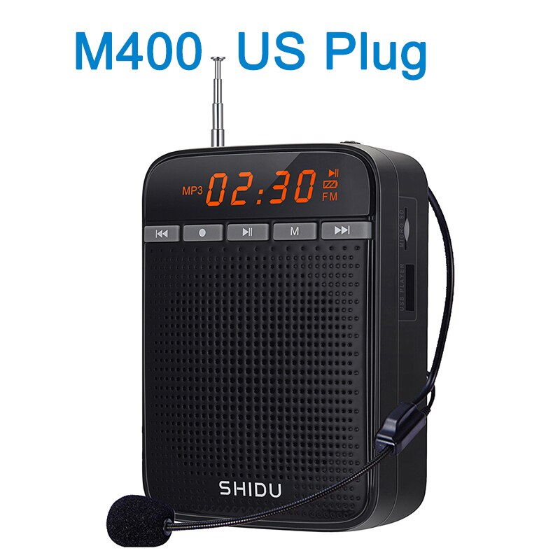 Shidu Persoonlijke Draagbare Voice Versterker Voor Leraar Megafoon Aux Audio Sound Speaker Opname Fm Radio Met Bedrade Microfoon: Black US Plug