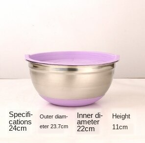 Stainless Steel Mixing Bowl With Lid Home Kitchen Egg Mixer Salad Bowls Non-slip Silicone Bottom Food Storage Bowl Set WY72102: 24cm