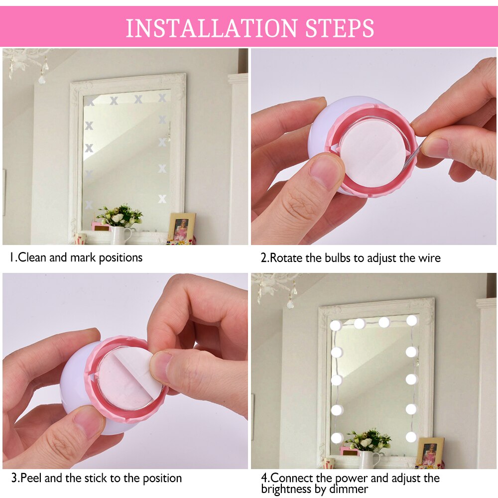 10 LED Light Bulbs Makeup Vanity Cabinet Mirror Makeup Full Powered Lamp Super Bright Hollywood Vanity Lights