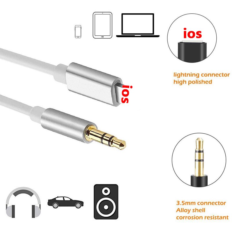 Voor Lightning Naar 3.5 Mm Jack Audio Kabel Auto Aux Voor Iphone 7 8 X Xs Xr Adapter Audio Transfer male Naar Male Aux Hoofdtelefoon Kabel