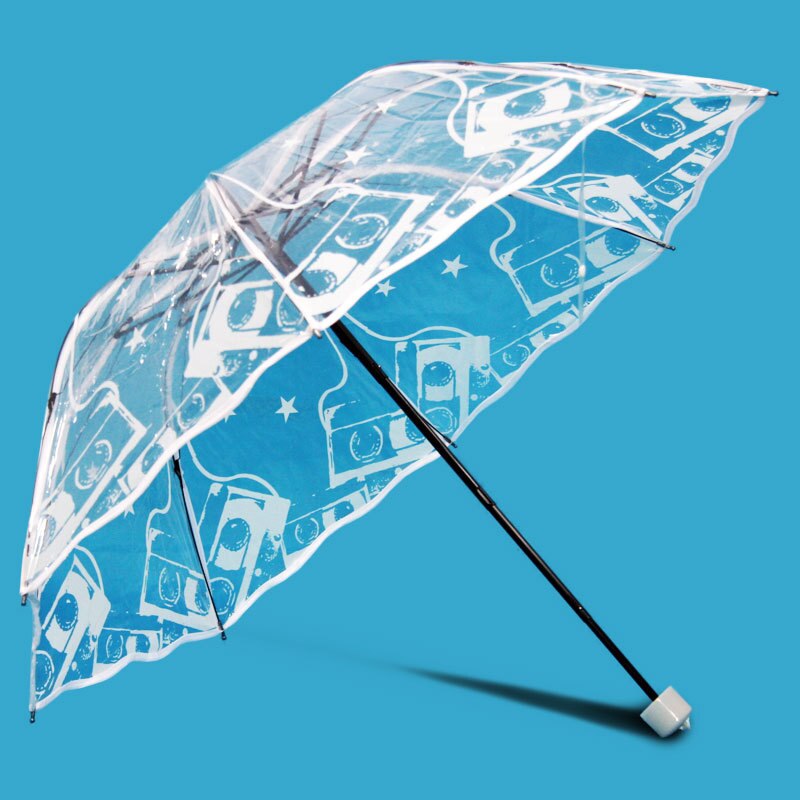 Paraguas plegable para mujer y niña, sombrilla transparente con forma de seta de cerezo Sakura, 3 pliegues: 05