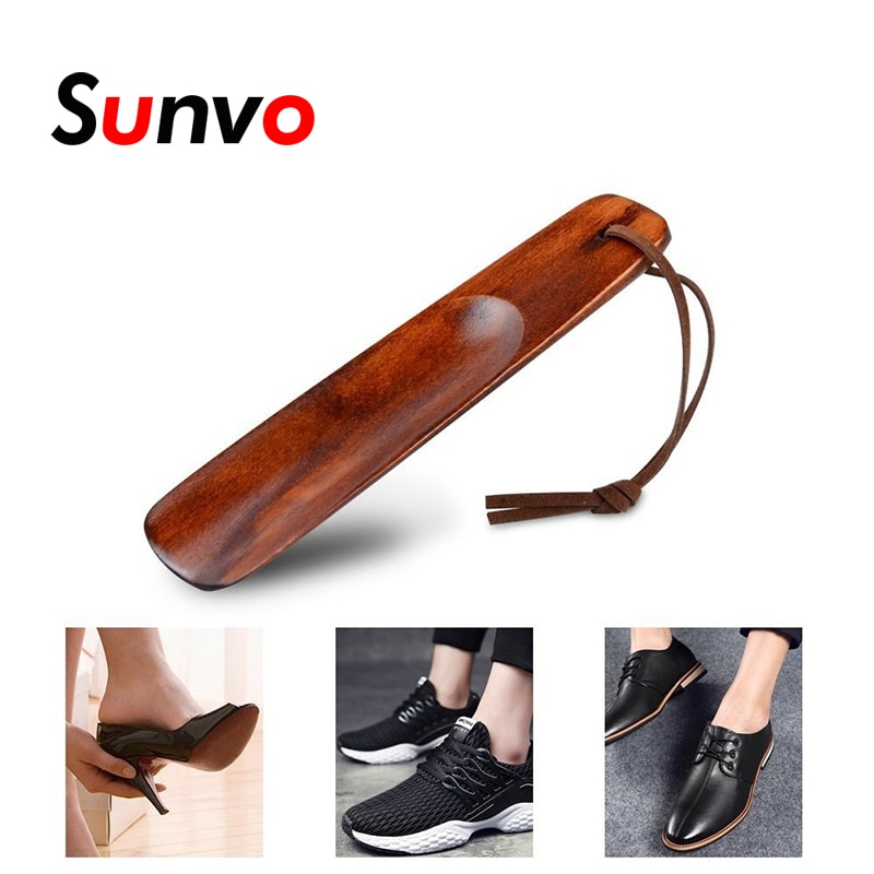 Sunvo abedul cuerno de madera artesanía manilla corta de madera Shoehorn forma de cuchara para levantar zapatos desgaste fácil de llevar insertar almohadillas 15,5 cm
