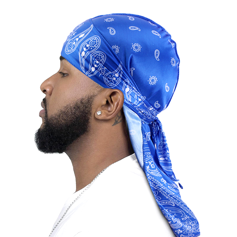 Men's Silky Durags African Print Headwrap for Women Long Tail Pirate Hat Biker Hear Wear Bandanas Turban Hair Accessories: Blue
