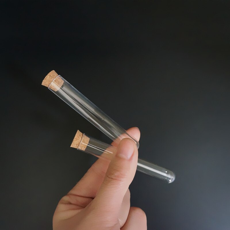 (100pieces/pack) 12x75mm Laboratory Plastic Test Tube With Cork Wood cap Lab Experiment Favor Tube Refillable Bottle