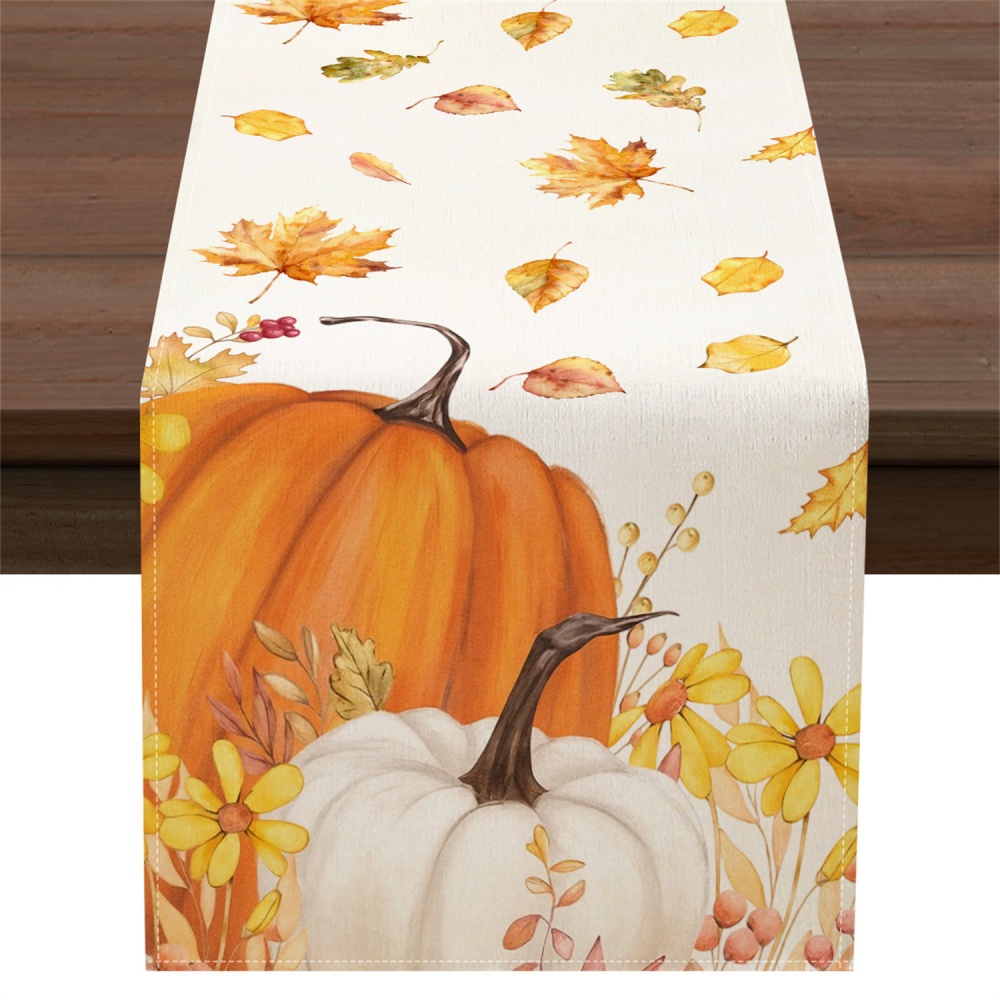 1 szt. Jesienny bieżnik na stół z motywem dyni, liści i kwiatów - robić użytku wewnątrz i na zewnątrz na Świędo Dziękczynienia, Halloween: 30*180 cm