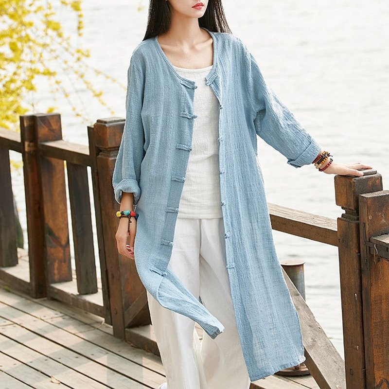 Chaqueta estilo Oriental chino para mujer, cárdigan, vestido bohemio suelto de manga larga, Kimono de lino, Vintage, Ropa de Tai Chi, Teaism, otoño