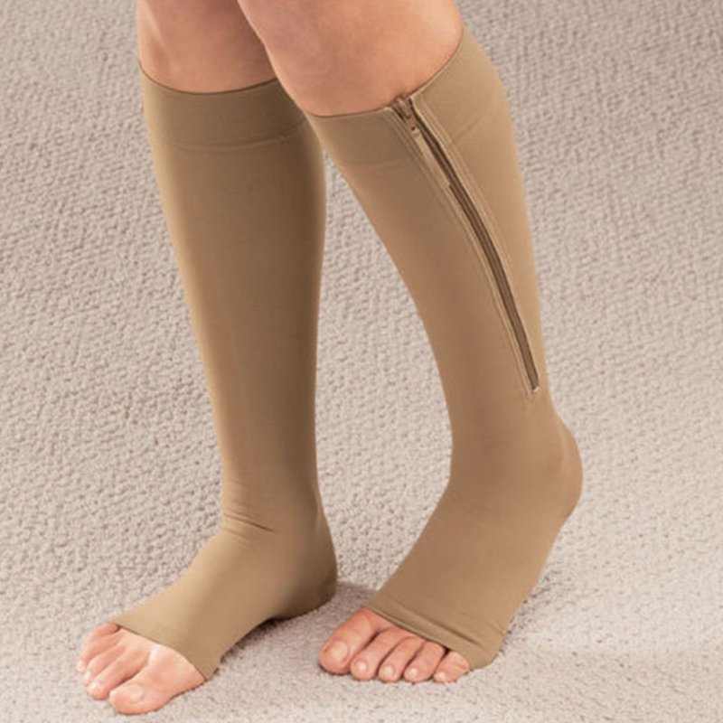 Women Men Zipper Compression Zip Leg Support Knee Stockings Sox Open Toe S/M//L/XL