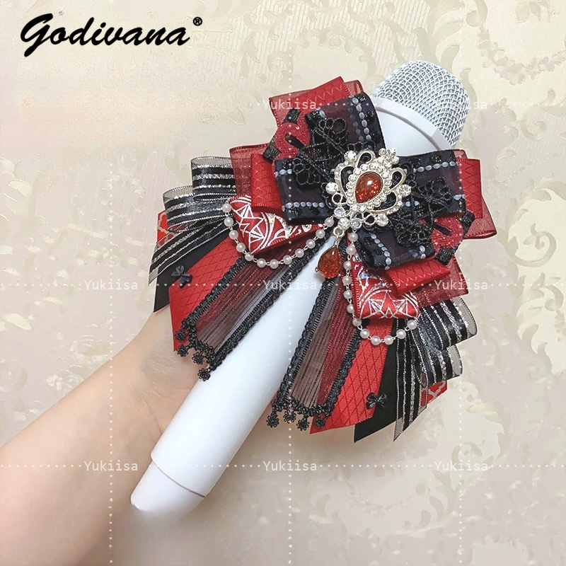 Grampo de cabelo strass estilo japonês para mulheres e meninas, bastão lanterna, laço rosa, artesanal, luz lolita, cocar, acessórios