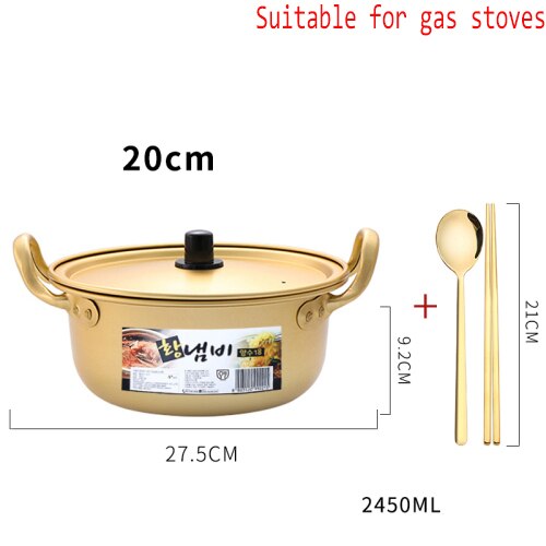 Ensemble de pots à soupe or en alliage d'aluminium, Pot à lait antiadhésif, cuiseur à salade, bol à nouilles instantanées, outils de cuisine: 20cm set