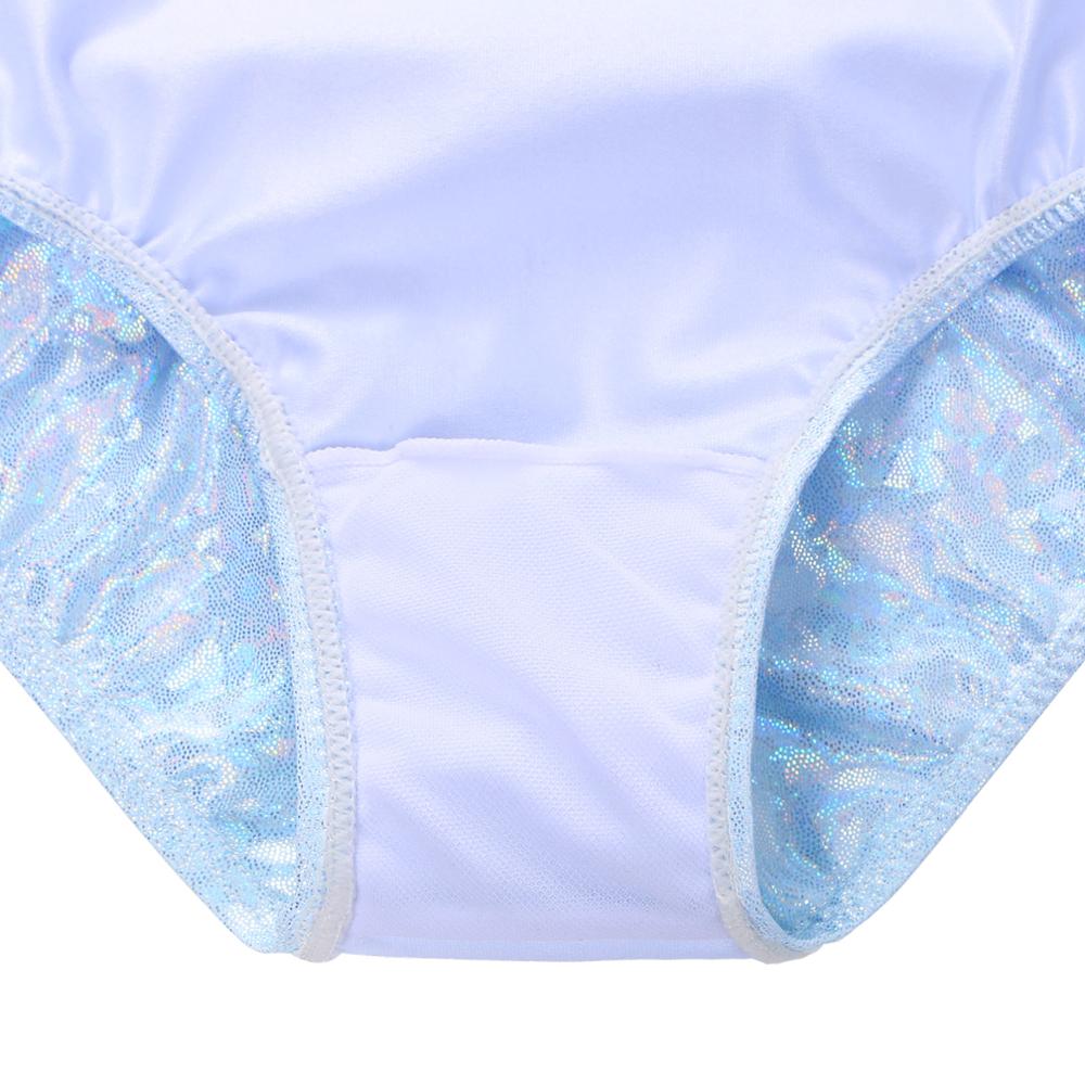 BAOHULU Blue Girls Leotards for Gymnastics Ballet Sequins Mesh Long Sleeve Toddler Bodysuit Kids Teens Acrobat Competition Suits