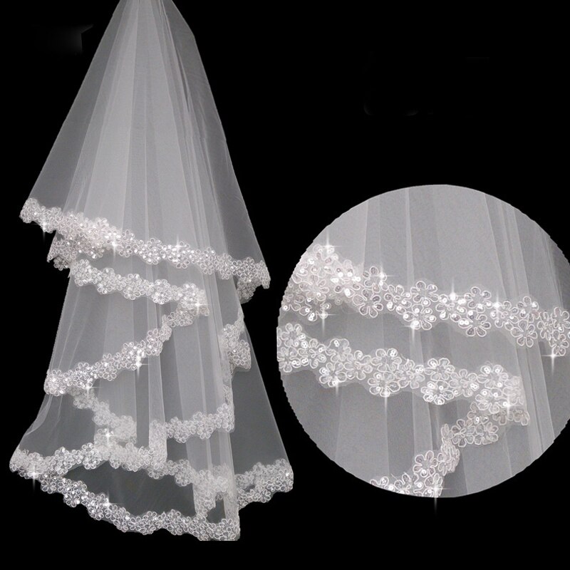 Wedding Veils 1.3/2.5M 4.3/8.2Ft Sequins Lace Edge Bridal Veil Wedding Accessories Mariage Bride Welon Wedding Veil