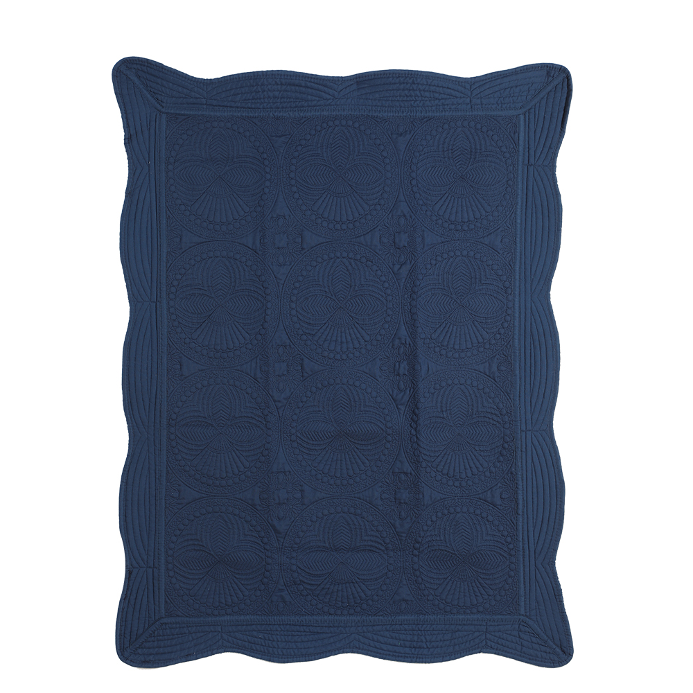 Cotton baby quilt monogrammed embossed patchwork embossed scalloped blanket for children four seasons: Deep blue
