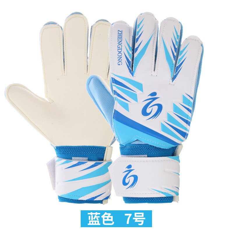 Teenager/Adult with Finger Guard Wear-Resistant Anti-slip Thick Pu Latex Football Goalkeeper Gloves: blue white / size 9 19-20CM