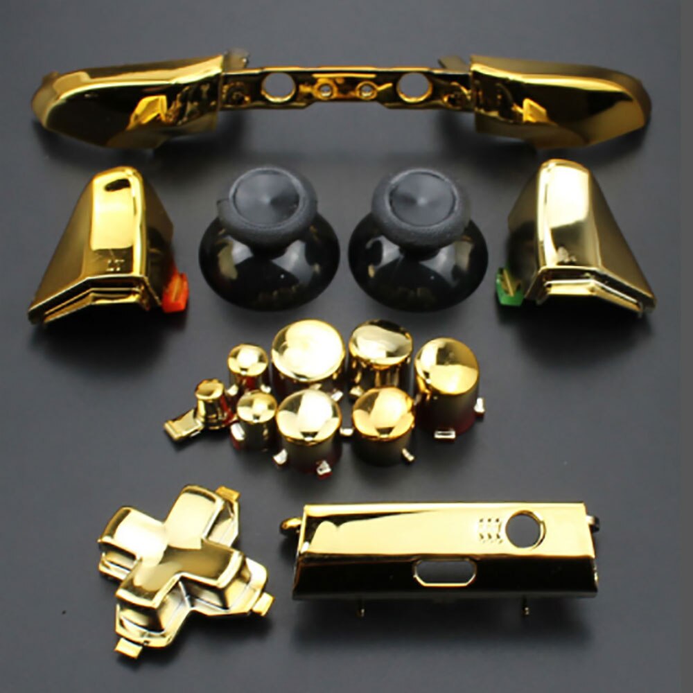 JCD Plastic&Chrome Plating Full Button Set Dpad RT LT RB LB ABXY Guide ON OFF Buttons For Xbox One S Controller Gamepad Repair: chrome Gold