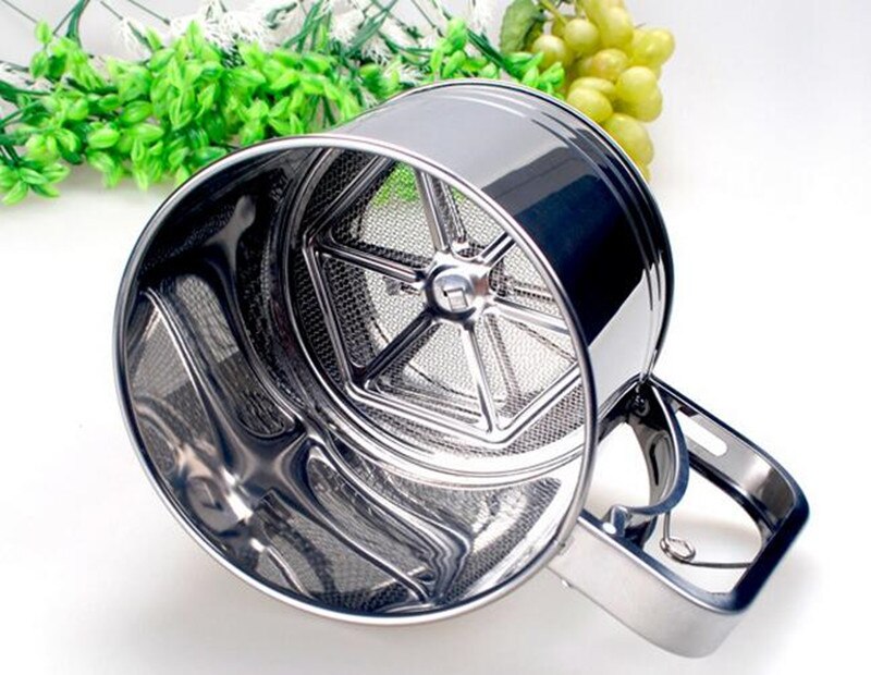 Tamizadores de harina de acero inoxidable de gran tamaño, diámetro 12,5 x H 13cm, tamiz de harina con forma de taza de doble capa, herramientas prácticas de pastelería para hornear pasteles